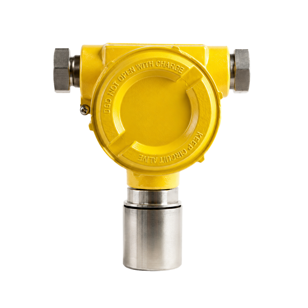 Detector fijo de gas AG200 amarillo con carcasa industrial y sensor metálico